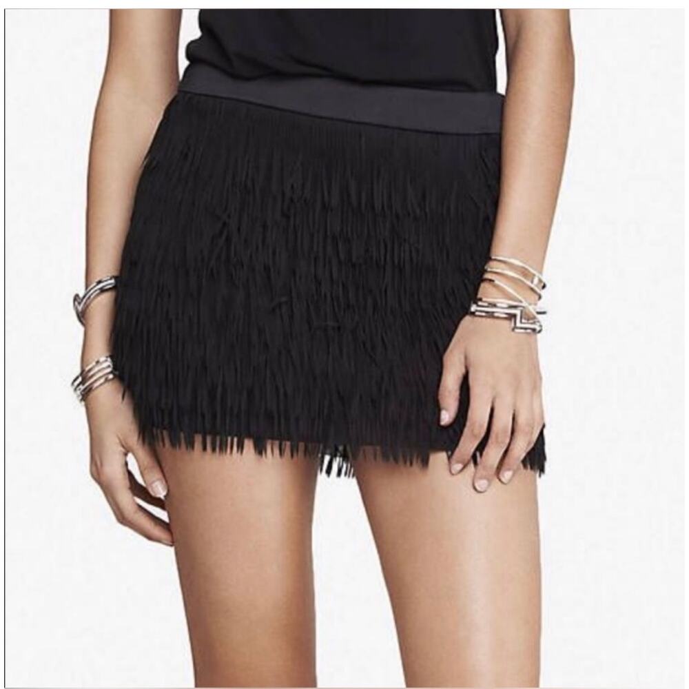 Express black mini skirt fringe holiday womens juniors 0 XS